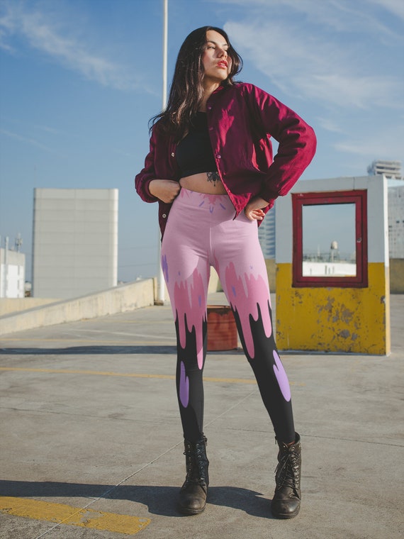 Pastel Goth Leggings, Pink Slime Kawaii Yoga Pants, Rave Festival