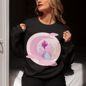 Pink Crescent Moon Sweater, Yume Kawaii Sweatshirt, Pastel Goth Clothing, Harajuku Shirt, Cute Kawaii Clothes, Pink Kawaii Shirt zdjęcie 7