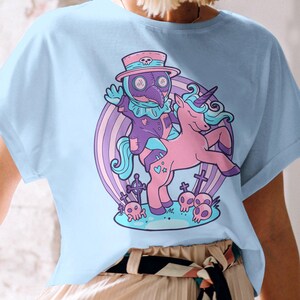 Plague Doctor on Unicorn Pastel Goth Shirt, Pastel Goth Clothing, Harajuku Shirt, Cryptid Shirt, Kawaii Clothes, Kawaii Goth Unicorn Shirt image 7