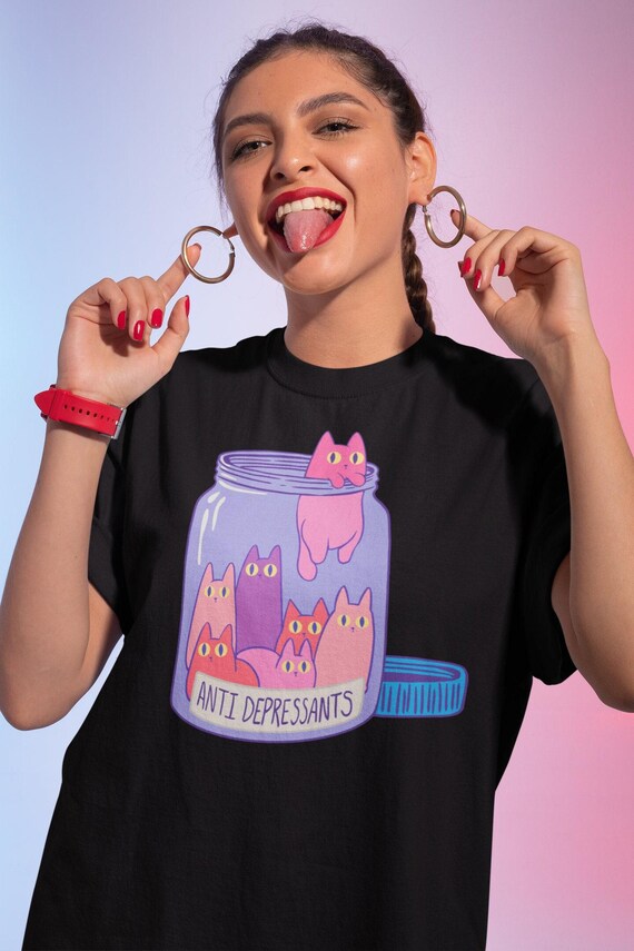 Harajuku Cat Pastel Goth Shirt, Pastel Goth Clothing, Mental Health Anxiety Shirt, Cryptid Shirt, Kawaii Clothes, Kawaii Creepy Cute Shirt