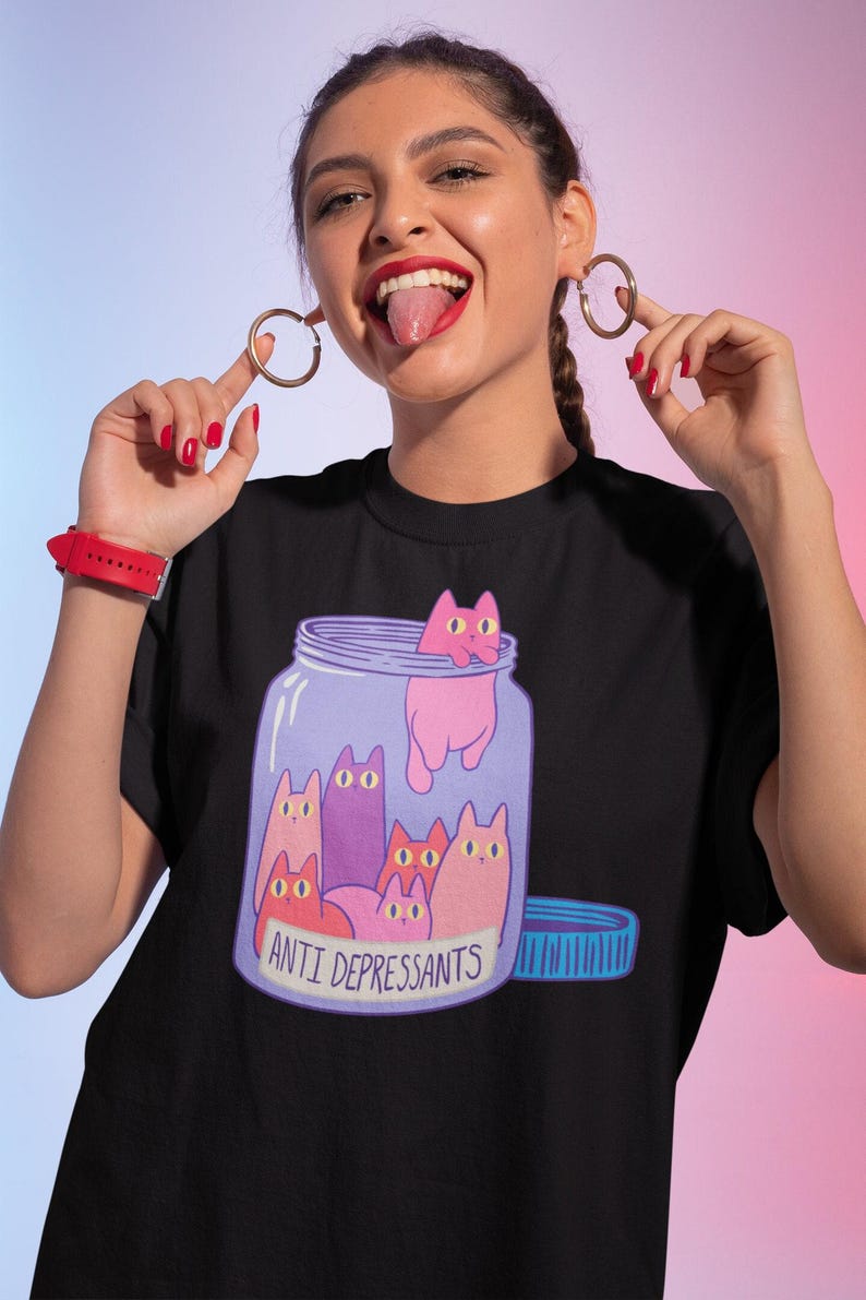 Harajuku Cat Pastel Goth Shirt, Pastel Goth Clothing, Mental Health Anxiety Shirt, Cryptid Shirt, Kawaii Clothes, Kawaii Creepy Cute Shirt image 1