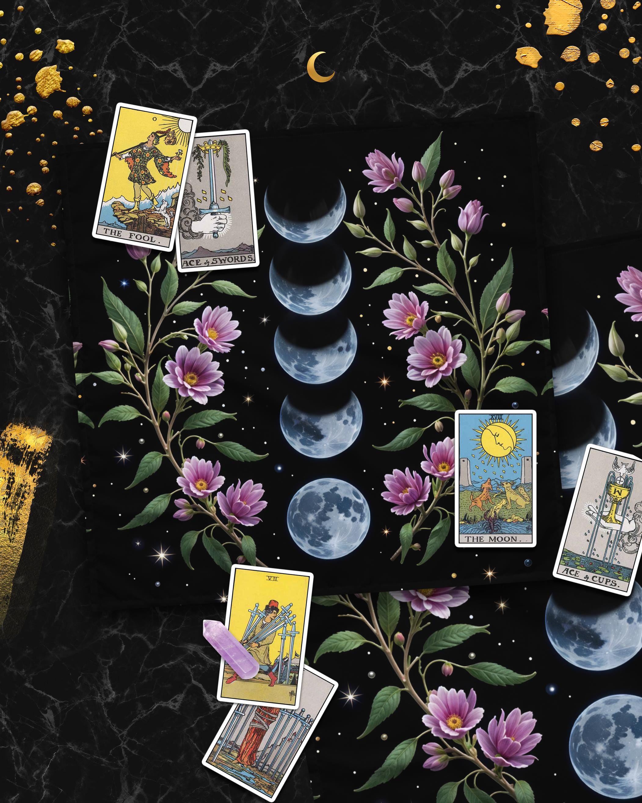 Moon Phases Floral Botanical Altar Cloth, Oracle Dark Academia Pagan ...