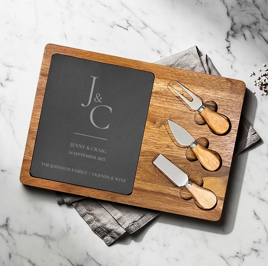 Personalized Acacia Cheese Board Custom Engraved Names, Monogram ...
