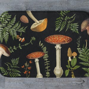 Mushroom Cute Bath Mat, Dark Academia Boho Bath Mat, Dark Cottagecore Shower Mat, Goblincore Botanical Floral Mat, Woodland Forestcore Rug Bild 5