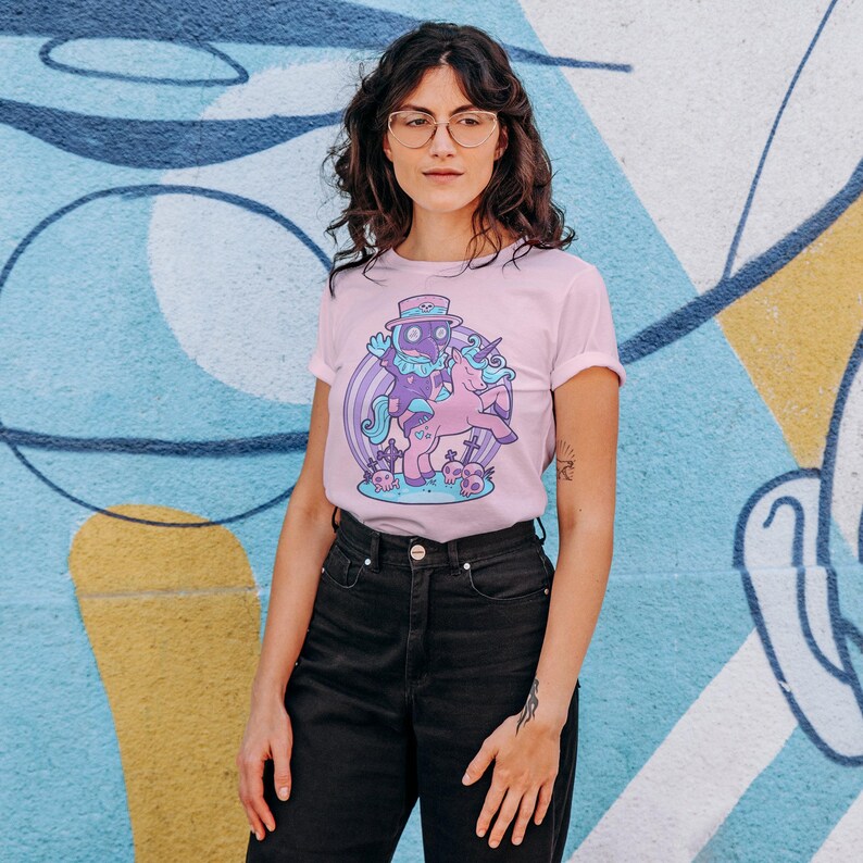 Plague Doctor on Unicorn Pastel Goth Shirt, Pastel Goth Clothing, Harajuku Shirt, Cryptid Shirt, Kawaii Clothes, Kawaii Goth Unicorn Shirt image 3
