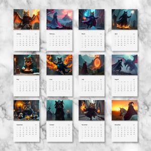 Updated 2027 Fantasy Cats Calendar Wall Calendar, Quest Whimsical Monthly Hanging Planner, Bookish Calendar Medieval Gift for Cat Lovers image 3