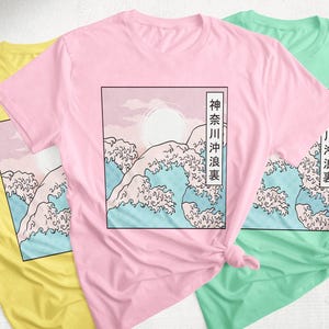 Vaporwave Pastel Goth Shirt, The Great Wave Of Kangawa Shirt, Japanese Aesthetic Wave Art, Synthwave Cyberpunk Kawaii Aesthetic Clothing image 1