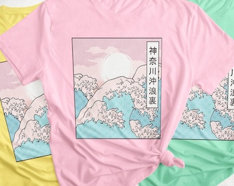 Chemise gothique pastel Vaporwave, chemise la grande vague de Kangawa, art esthétique japonais de la vague, vêtements esthétiques Synthwave Cyberpunk Kawaii