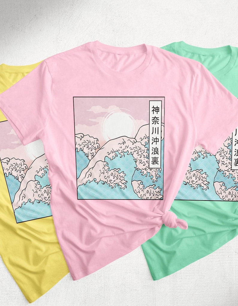 Vaporwave Pastel Goth Shirt, The Great Wave Of Kangawa Shirt, Japanese Aesthetic Wave Art, Synthwave Cyberpunk Kawaii Aesthetic Clothing image 1
