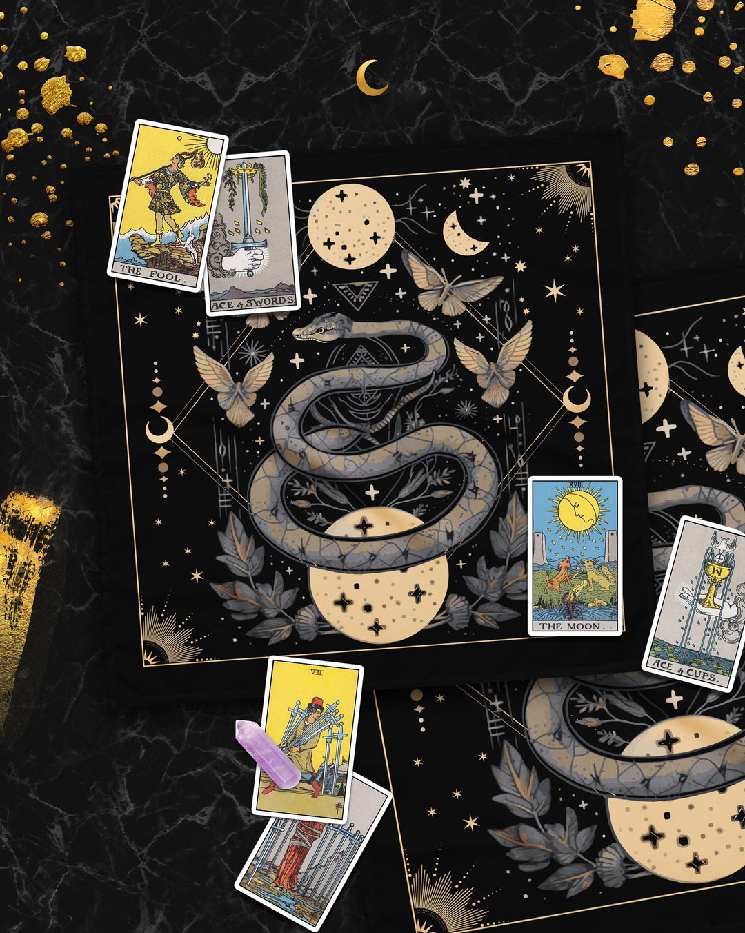 Celestial Snake Moon Phases Floral Altar Cloth, Oracle Academia Pagan ...