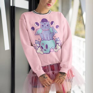 Harajuku Cat Pastel Goth Sweatshirt, Pastel Goth Clothing, Harajuku Shirt, Cryptid Shirt, Kawaii Clothes, Kawaii Goth, Creepy Cute Shirt
