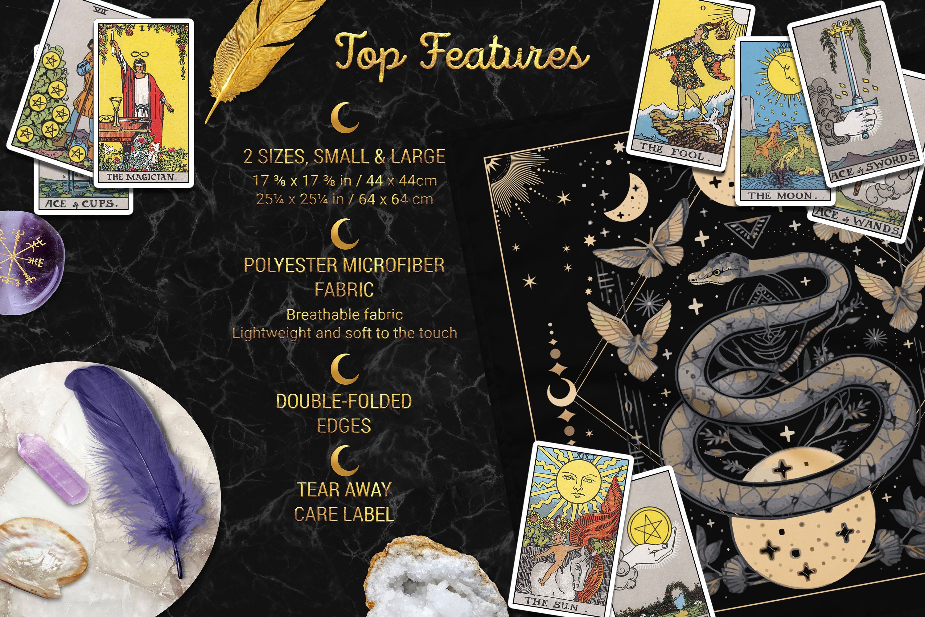 Celestial Snake Moon Phases Floral Altar Cloth, Oracle Academia Pagan ...