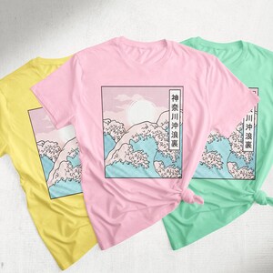Vaporwave Pastel Goth Shirt, The Great Wave Of Kangawa Shirt, Japanese Aesthetic Wave Art, Synthwave Cyberpunk Kawaii Aesthetic Clothing image 6