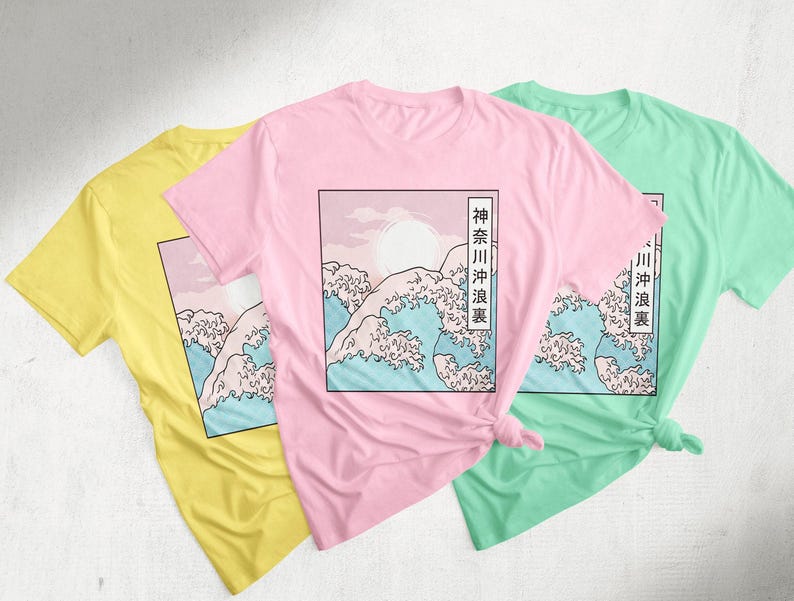 Vaporwave Pastel Goth Shirt, The Great Wave Of Kangawa Shirt, Japanese Aesthetic Wave Art, Synthwave Cyberpunk Kawaii Aesthetic Clothing image 6