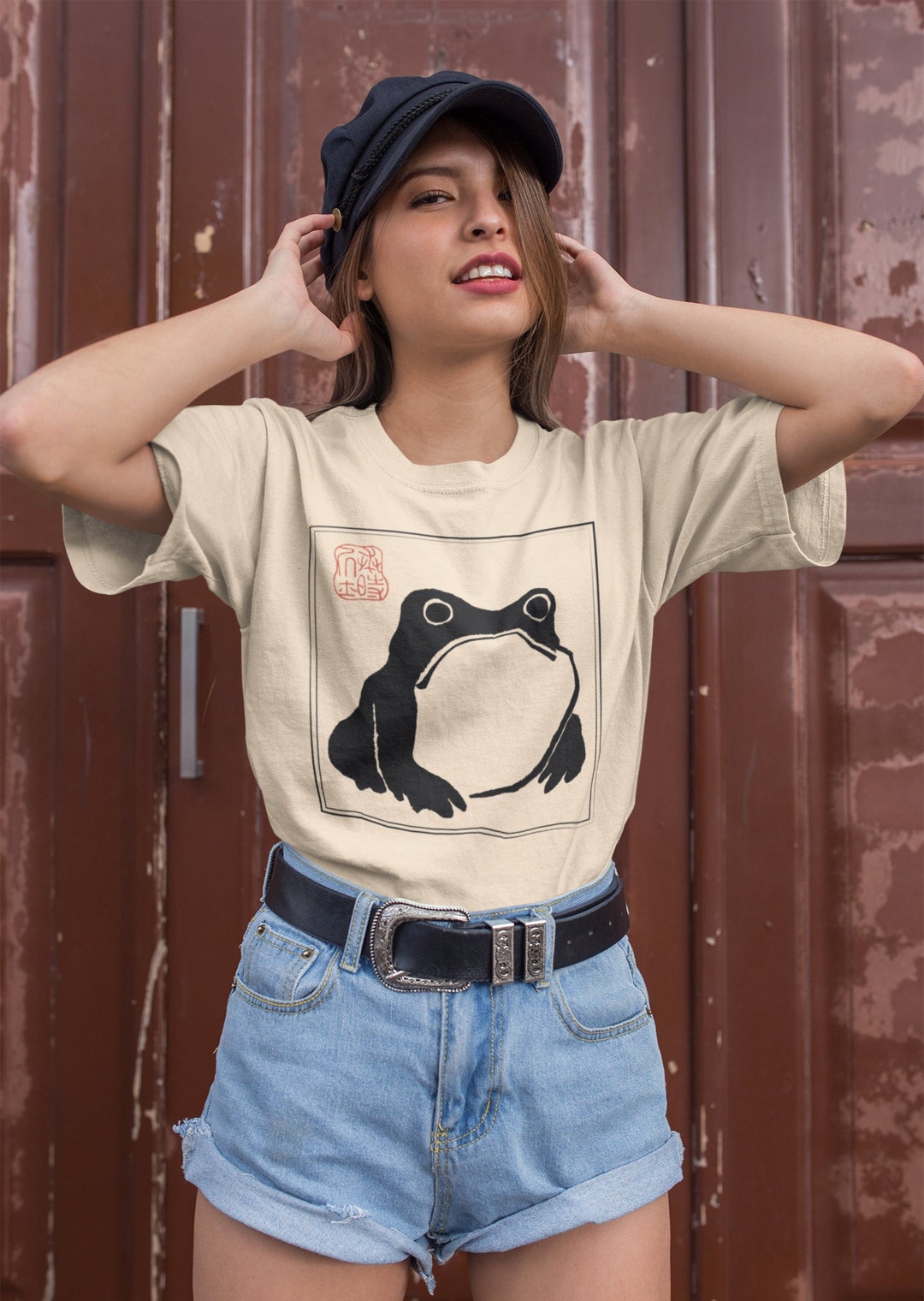 Matsumoto Hoji Japanese Frog Tshirt, Vintage Unimpressed Grumpy Sad Frog, Cottagecore Clothing Oversized Shirt, Goblincore Clothing