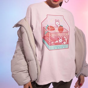 Milk Carton Shirt, Strawberry Milk Shirt, Kawaii Strawberry, Strawberry Bunny, Bunny Shirt, Kawaii Anime Shirt, Kawaii Bunny Harajuku