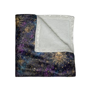 Whimsigoth Celestial Velvet Throw Blanket Astrology Zodiac Moon and Stars Blanket, Purple Witchcore Decor Gothic Couch Blanket Cozy Gift image 9