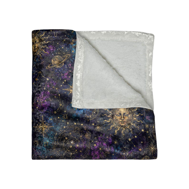 Whimsigoth Celestial Velvet Throw Blanket Astrology Zodiac Moon and Stars Blanket, Purple Witchcore Decor Gothic Couch Blanket Cozy Gift image 9