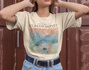 Chemise Art Academia, chemise Monet Impression Sunrise, vêtements esthétiques livresques cottagecore histoire de l'art chemise impressionniste Renaissance grunge