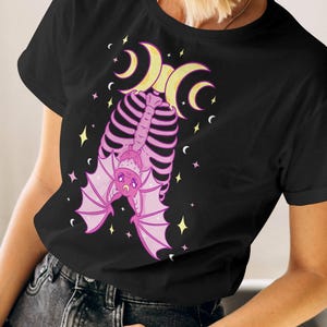 Pastel Goth Ribcage Bat Shirt, Yami Kawaii, Fairy Kei, Pastel Grunge Shirt, Pink Kawaii Shirt, Vaporwave Clothing, Harajuku Kawaii