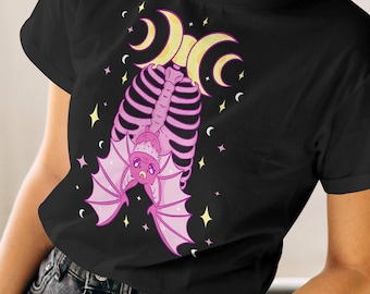 Pastel Goth Ribcage Bat Shirt, Yami Kawaii, Fairy Kei, Pastel Grunge Shirt, Pink Kawaii Shirt, Vaporwave Clothing, Harajuku Kawaii