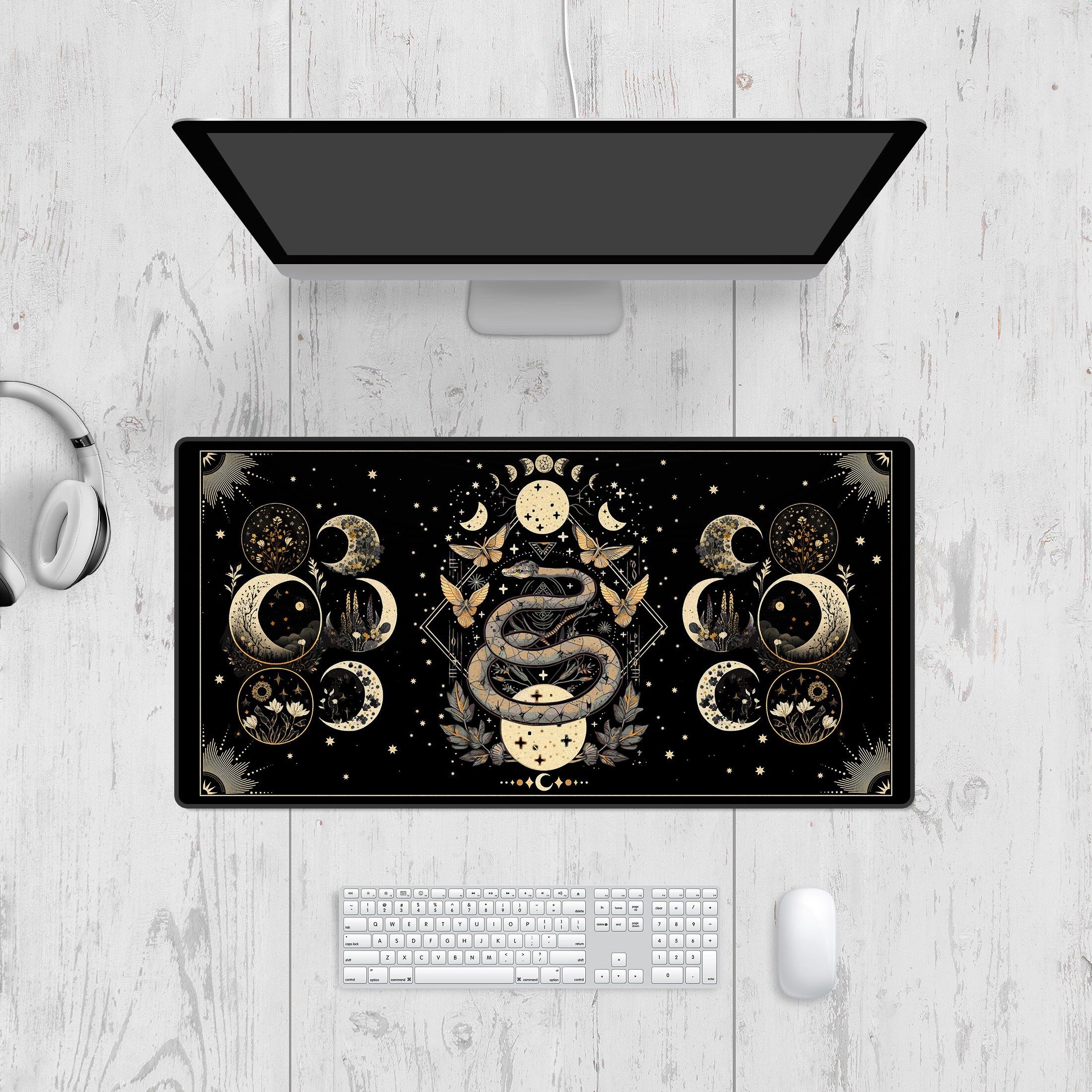 Celestial Snake Desk Mat, Dark Academia Pad Cottagecore Desk Mat, Black ...