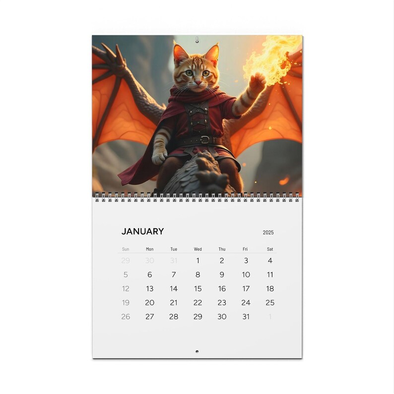 Updated 2027 Fantasy Cats Calendar Wall Calendar, Quest Whimsical Monthly Hanging Planner, Bookish Calendar Medieval Gift for Cat Lovers image 7