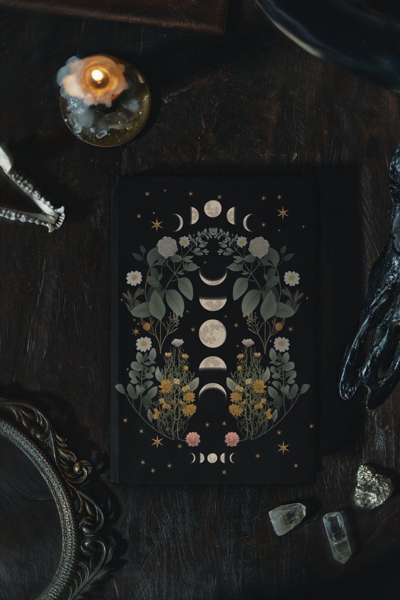 Moon Phases Book of Shadows Hardcover Journal, Grimoire Witchy Tarot ...
