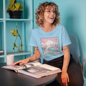 Vaporwave Pastel Goth Shirt, The Great Wave Of Kangawa Shirt, Japanese Aesthetic Wave Art, Synthwave Cyberpunk Kawaii Aesthetic Clothing image 7