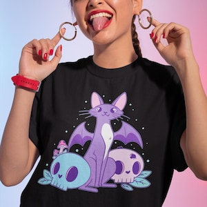 Harajuku Cat Pastel Goth Shirt, Pastel Goth Clothing, Harajuku Shirt, Cryptid Shirt, Kawaii Clothes, Kawaii Goth Creepy Cute Halloween Shirt