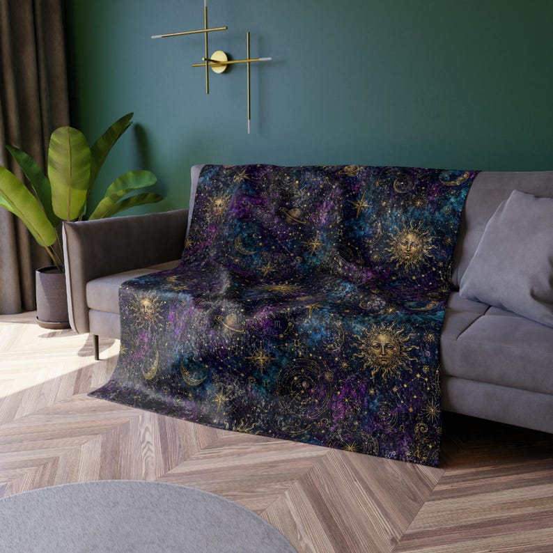 Whimsigoth Celestial Velvet Throw Blanket Astrology Zodiac Moon and Stars Blanket, Purple Witchcore Decor Gothic Couch Blanket Cozy Gift image 10