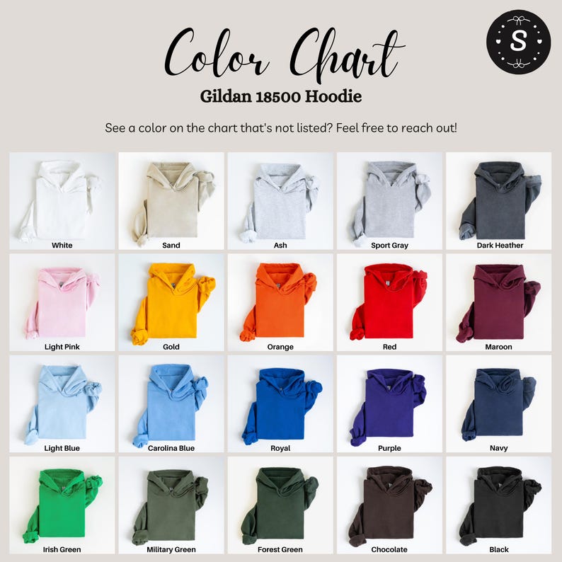 the color chart for the children's hoodie