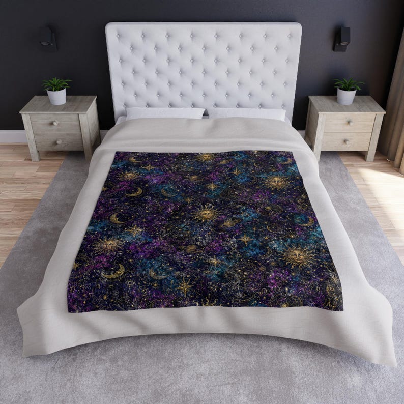 Whimsigoth Celestial Velvet Throw Blanket Astrology Zodiac Moon and Stars Blanket, Purple Witchcore Decor Gothic Couch Blanket Cozy Gift image 11