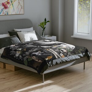 Crow Velveteen Blanket, Cottagecore Celestial Blanket, Raven Painting Witch Stuff Minky Blanket, Fairycore Forestcore Throw Blanket Couch 80" × 60"