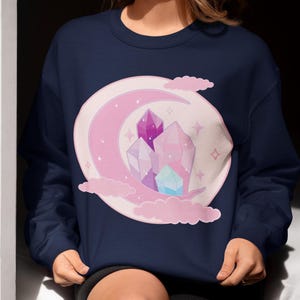 Pink Crescent Moon Sweater, Yume Kawaii Sweatshirt, Pastel Goth Clothing, Harajuku Shirt, Cute Kawaii Clothes, Pink Kawaii Shirt zdjęcie 8