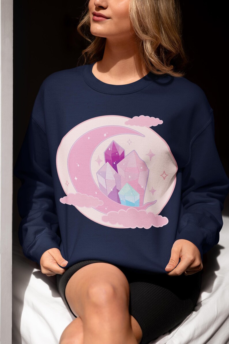 Pink Crescent Moon Sweater, Yume Kawaii Sweatshirt, Pastel Goth Clothing, Harajuku Shirt, Cute Kawaii Clothes, Pink Kawaii Shirt zdjęcie 8
