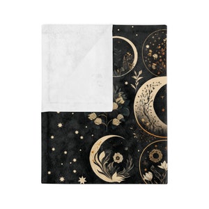 Dark Moon Phases Minky Blanket, Celestial Moon Stars Witchy Fairycore ...