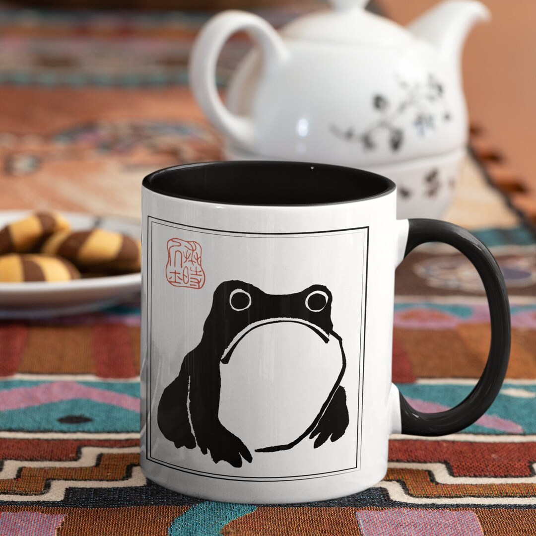 Unimpressed Frog Ceramic Accent Mug, Vintage Toad Japanese Aesthetic ...