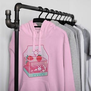 Strawberry Milk Hoodie, Harajuku Strawberry Shirt, Kawaii Anime Hoodie, Japanese Vaporwave Hoodie, Kawaii Plus Size Clothing image 8