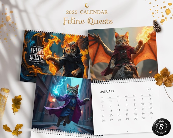 2026 Fantasy Cats Calendar Wall Calendar, Quest Cats Whimsical Monthly Hanging Planner, Bookish Calendar Medieval Gift for Cat Lovers