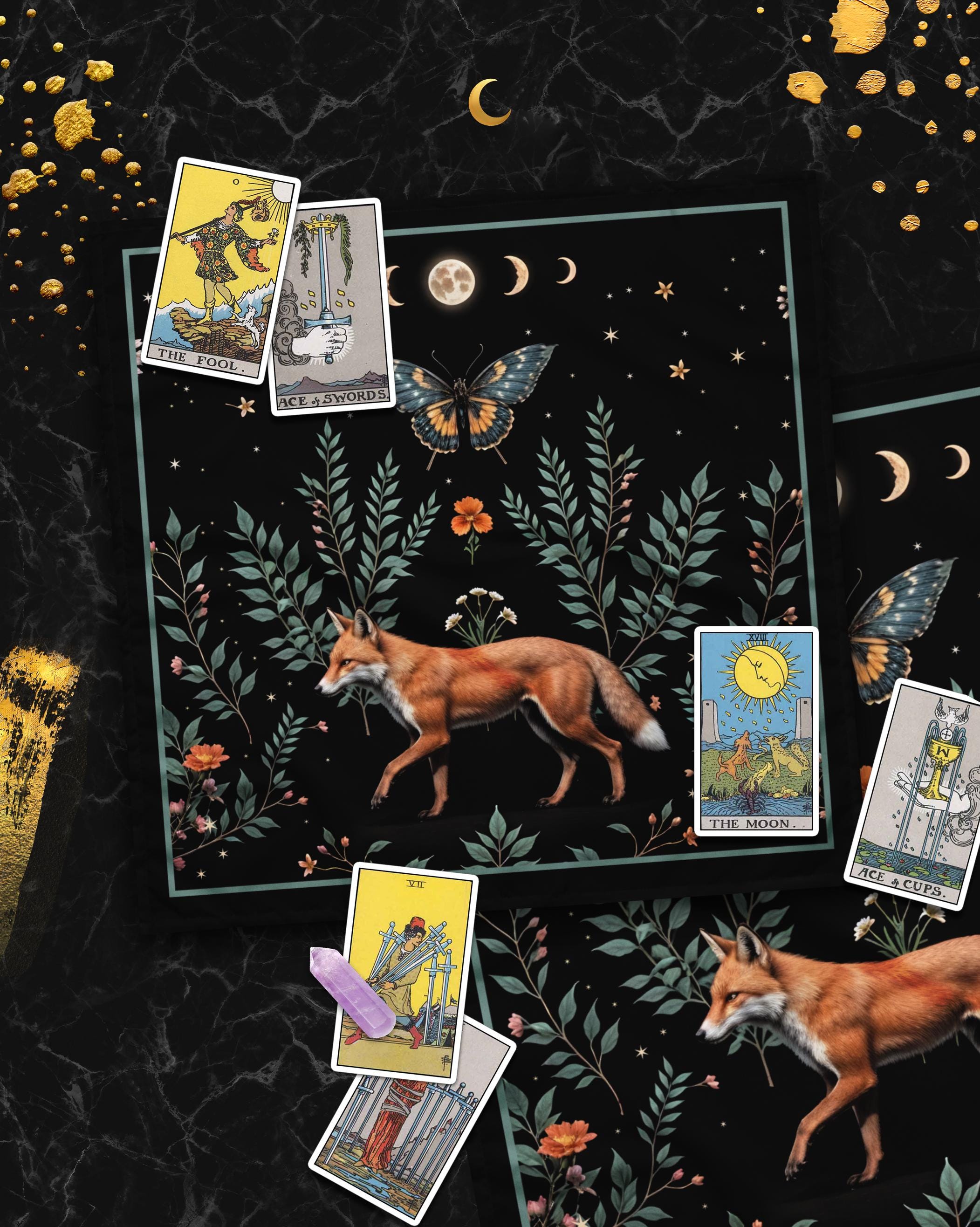 Fox Altar Cloth With Moon Phases, Tarot Cloth, Woodland Witch Decor ...