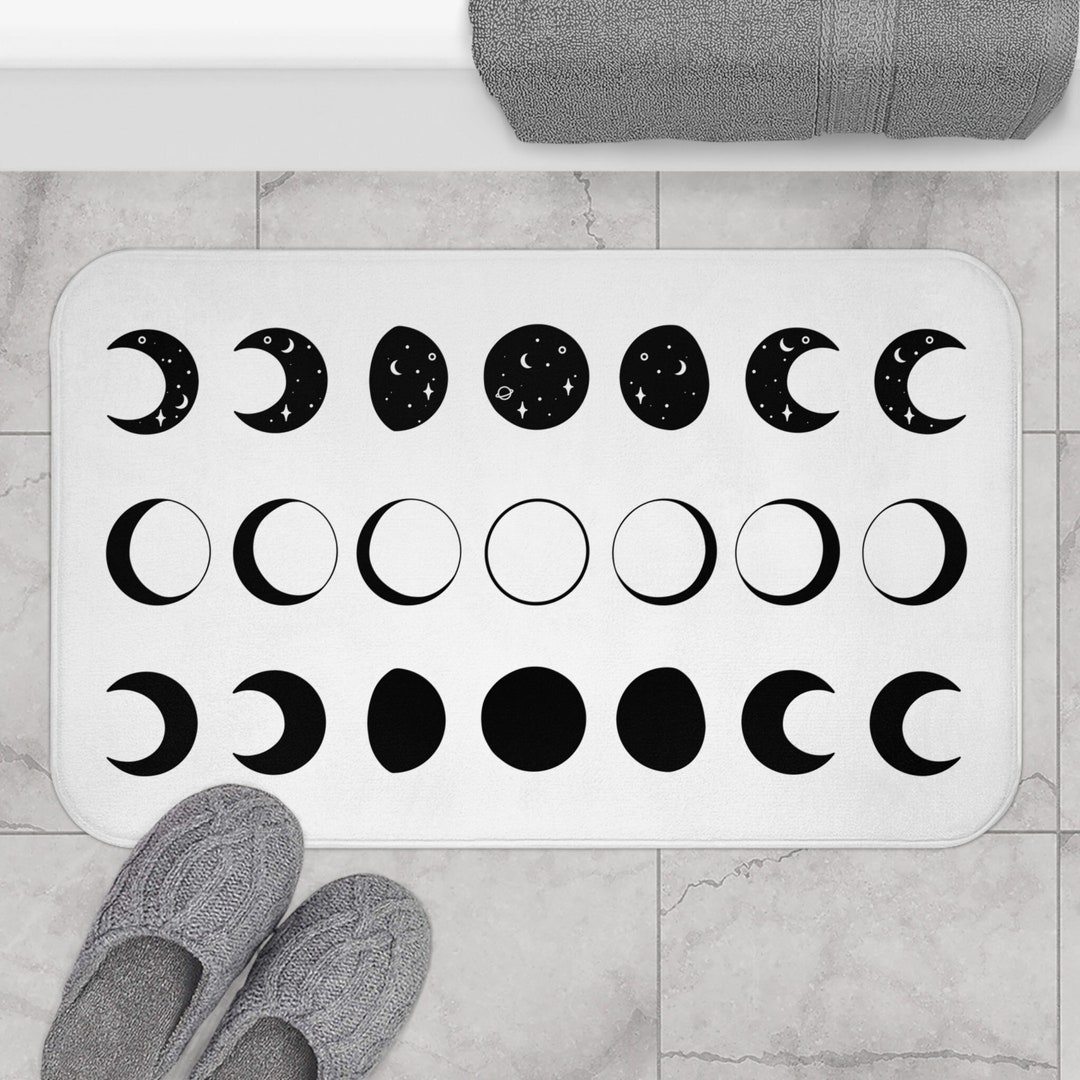 Moon Phases Bath Mat, Witchy Fairycore Grunge Boho Bath Mat, Light ...