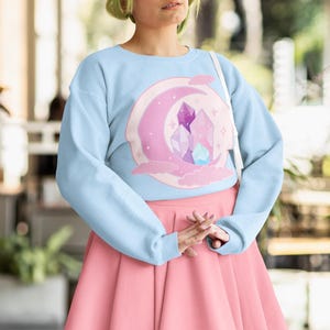 Pink Crescent Moon Sweater, Yume Kawaii Sweatshirt, Pastel Goth Clothing, Harajuku Shirt, Cute Kawaii Clothes, Pink Kawaii Shirt zdjęcie 6
