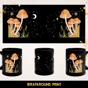 Black Mug Witchy Mushroom Mug, Celestial Mushroom Mug, Cottagecore Gift, Forest Magic Mushrooms Mug, Mushroom Decor, Mushroom Gift image 5