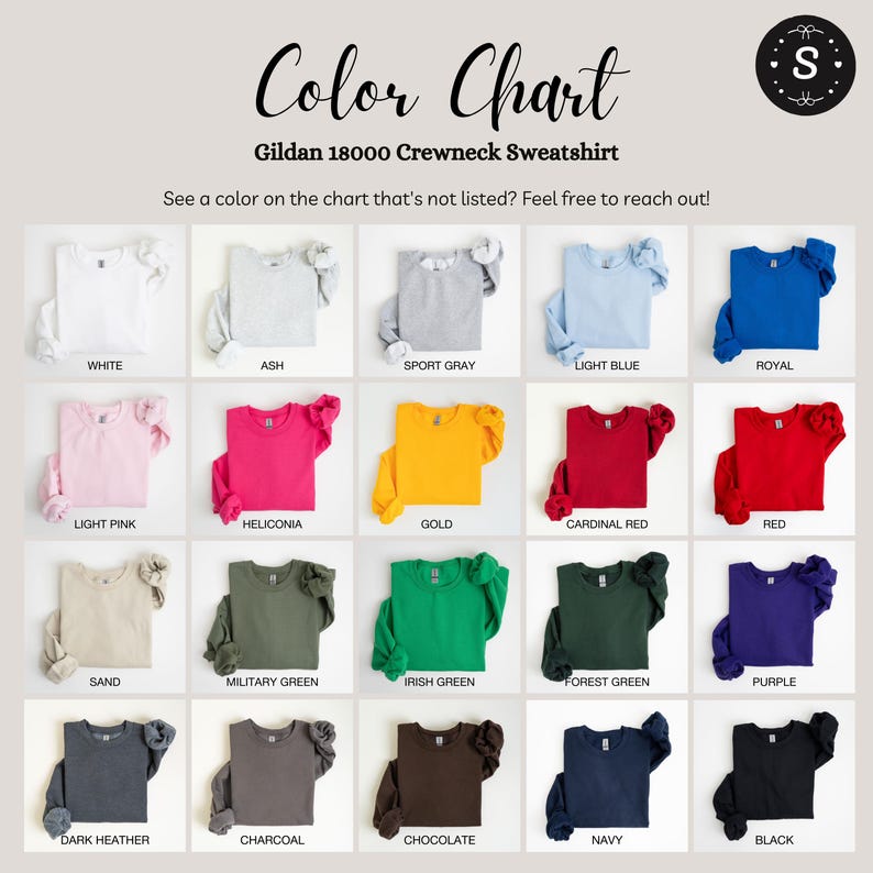 the color chart for the children's crew neck sweater