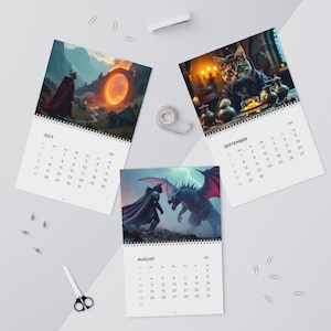 Updated 2027 Fantasy Cats Calendar Wall Calendar, Quest Whimsical Monthly Hanging Planner, Bookish Calendar Medieval Gift for Cat Lovers image 6