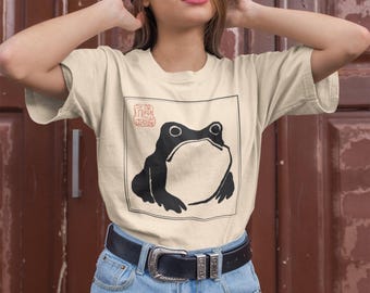 Matsumoto Hoji Japanese Frog Tshirt, Vintage Unimpressed Grumpy Sad Frog, Cottagecore Clothing Oversized Shirt, Goblincore Clothing