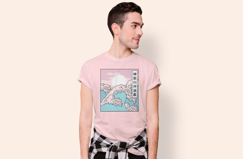 Vaporwave Pastel Goth Shirt, The Great Wave Of Kangawa Shirt, Japanese Aesthetic Wave Art, Synthwave Cyberpunk Kawaii Aesthetic Clothing image 3