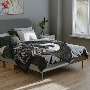 Crow Velveteen Blanket, Cottagecore Celestial Blanket, Raven Painting Witch Stuff Minky Blanket, Fairycore Forestcore Throw Blanket Couch 60" × 50"