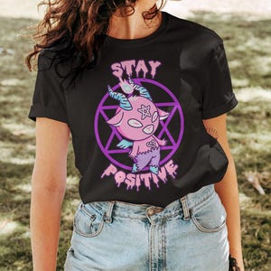 Baby Baphomet Pastel Goth Shirt, Pastel Goth Clothing, Harajuku Shirt, Cryptid Shirt, Kawaii Clothes, Kawaii Goth, Kawaii Goat Shirt image 1